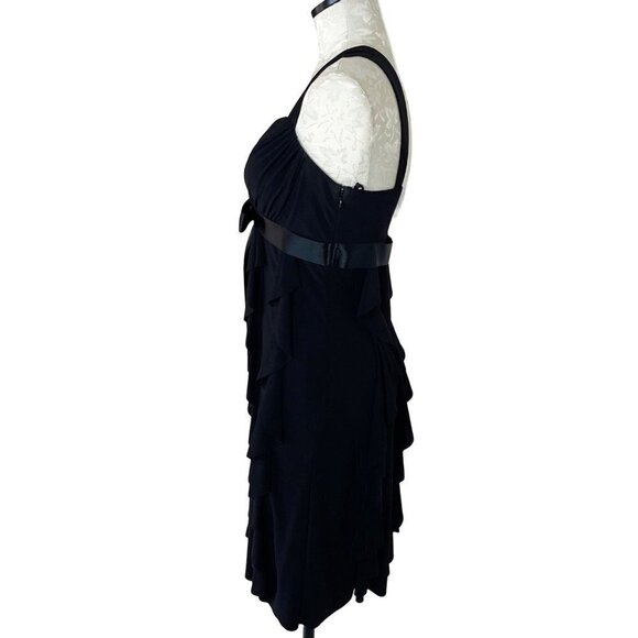 Cache Womens Ruffle Dress Black Size 6 Chiffon Long Ribbon Rhinestone Brooch Bow - Picture 5 of 12